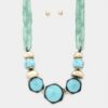Hexagon Link Oval Necklace – Geometric Chain, Purple/Mint