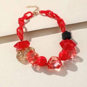 Chunky Beaded Oval Link Necklace – Purple, Red or Blush