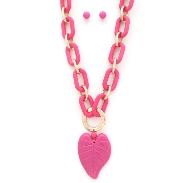 Chunky Acrylic Leaf Pendant Necklace – 24-inch