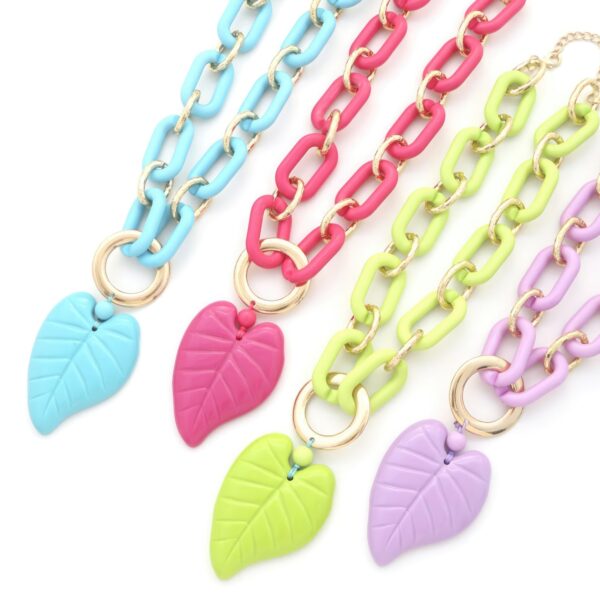 Chunky Acrylic Leaf Pendant Necklace – 24-inch