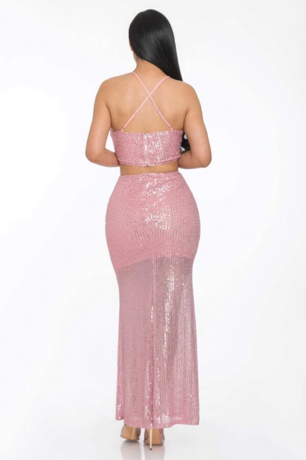Sequin Maxi Dress with X-Back & Cowl Neck