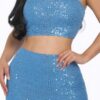 Sequin Maxi Dress with X-Back – Baby Blue