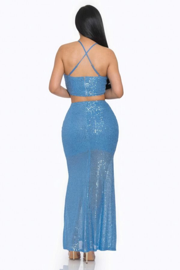 Sequin Maxi Dress with X-Back – Baby Blue