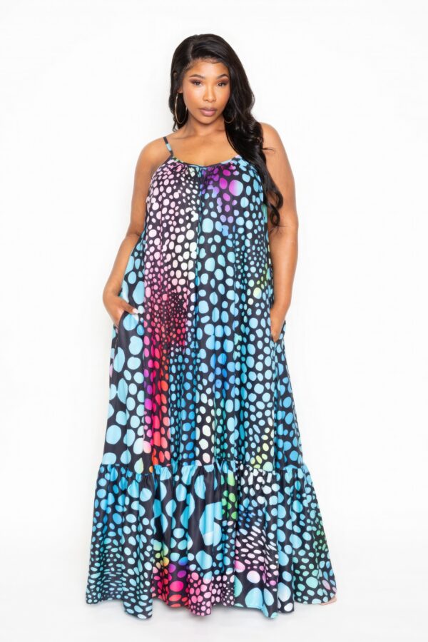 Printed Voluminous Maxi Dress – Multi-Color (Plus Size)