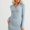 Zip-Up Mock Neck Blue Flannel Mini Dress