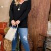Plus Size V-Neck Hi-Lo Sweater with Side Slits – Black