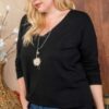 Plus Size V-Neck Hi-Lo Sweater with Side Slits – Black