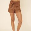 Faux Leather Paperbag Shorts – Wide Leg, Taupe