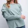 Double Ruffle Sleeve Top – Faded Blue