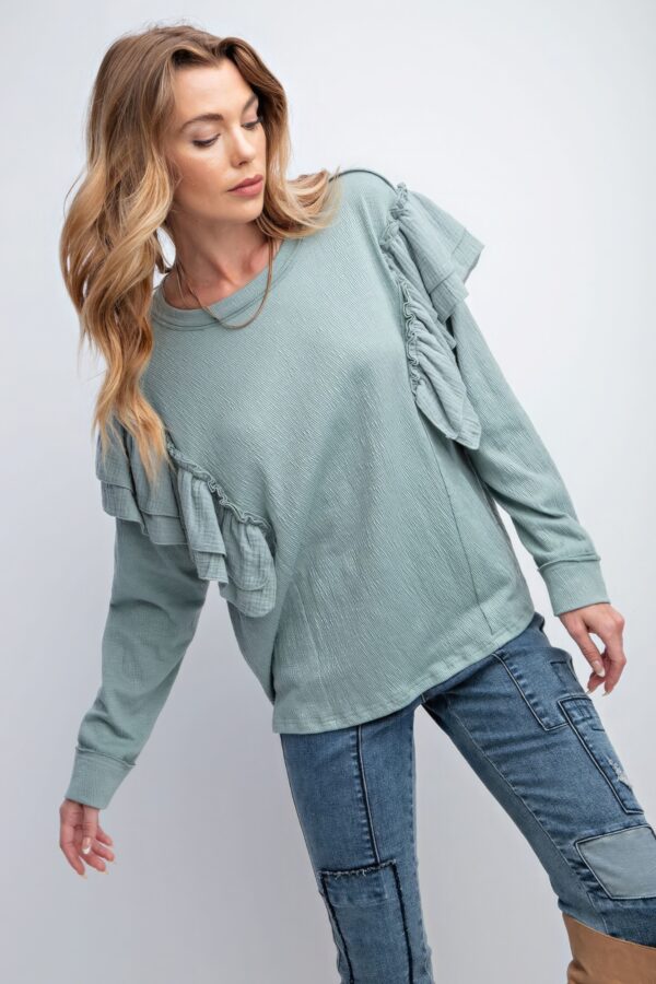 Double Ruffle Sleeve Top – Faded Blue