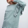 Double Ruffle Sleeve Top – Faded Blue