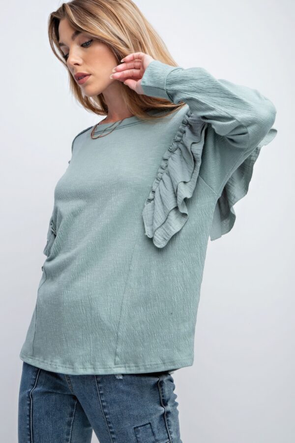 Double Ruffle Sleeve Top – Faded Blue