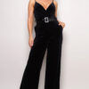 Samba Rhinestone-Buckle Velvet Jumpsuit – Black