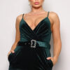 Velvet Jumpsuit with Rhinestone Belt – Hunter Green