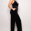 Samba Rhinestone-Buckle Velvet Jumpsuit – Black