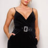 Samba Rhinestone-Buckle Velvet Jumpsuit – Black