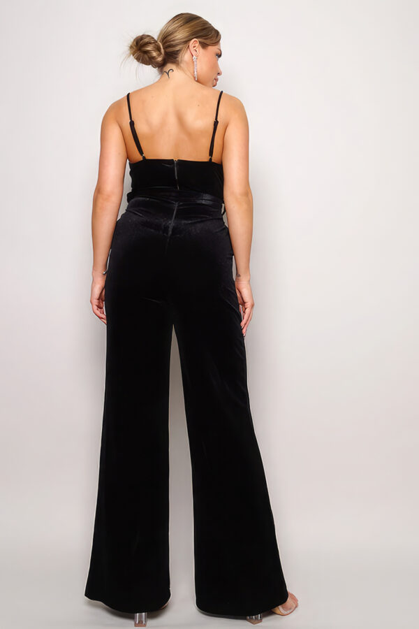 Samba Rhinestone-Buckle Velvet Jumpsuit – Black