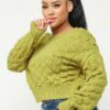 Checker Knit Sweater Top in Avocado – Cozy Checker Design
