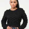 Checker Sweater Top – Black Graphic Knit Pullover
