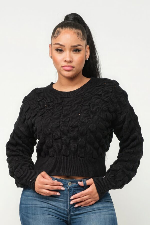 Checker Sweater Top – Black Graphic Knit Pullover