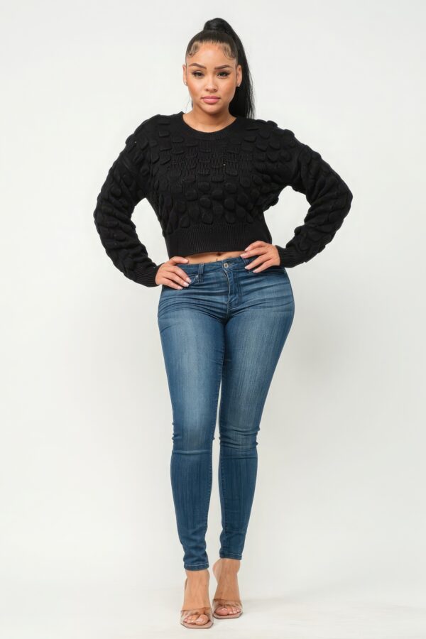 Checker Sweater Top – Black Graphic Knit Pullover