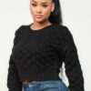 Checker Sweater Top – Black Graphic Knit Pullover