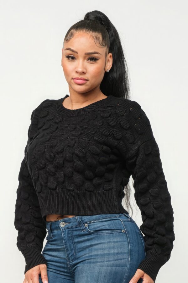 Checker Sweater Top – Black Graphic Knit Pullover