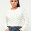 Checker Sweater Top – Cream (100% Acrylic Knit)