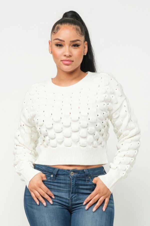 Checker Sweater Top – Cream (100% Acrylic Knit)