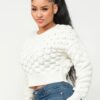 Checker Sweater Top – Cream (100% Acrylic Knit)