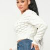 Checker Sweater Top – Cream (100% Acrylic Knit)