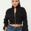 Michelin Zip-Front Sweater Top – Black