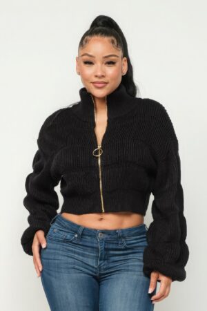 Michelin Zip-Front Sweater Top – Black
