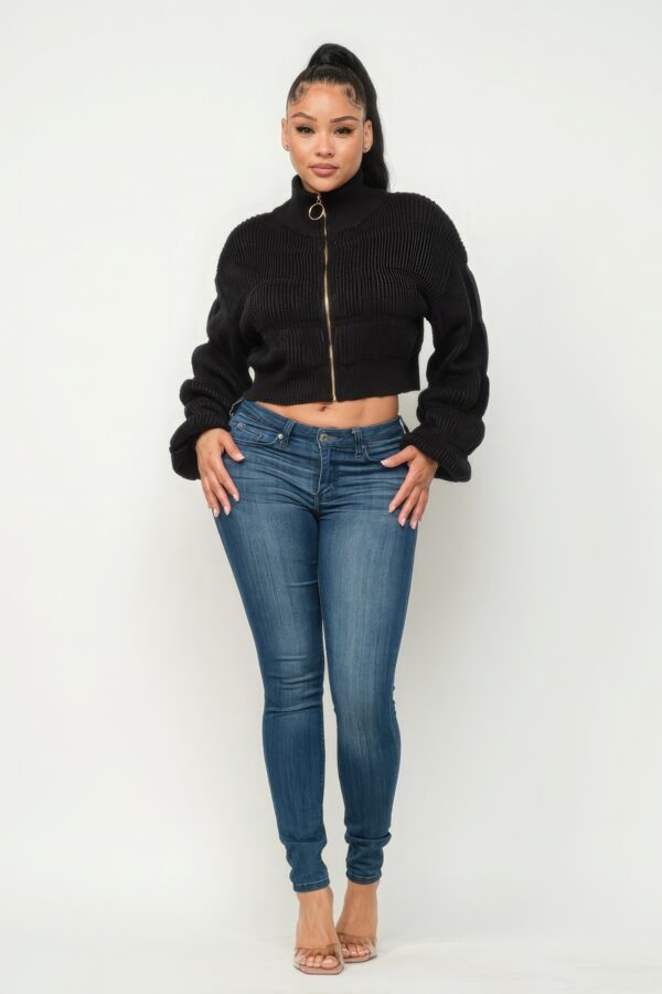 Michelin Zip-Front Sweater Top – Black