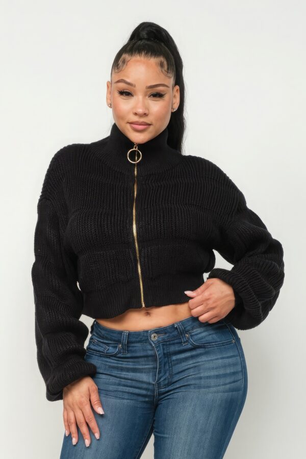 Michelin Zip-Front Sweater Top – Black