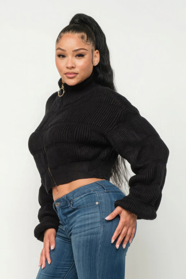 Michelin Zip-Front Sweater Top – Black