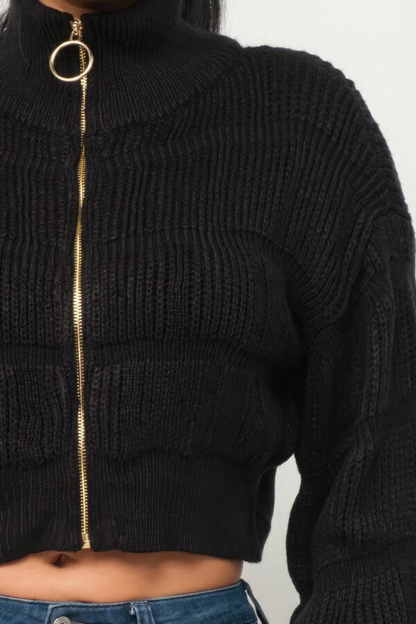 Michelin Zip-Front Sweater Top – Black