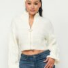 Cream Sweater Top with Front Zipper – Acrylic Blend