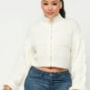 Cream Sweater Top with Front Zipper – Acrylic Blend