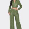 Faux Leather Set with Rhinestone Detail – Olive