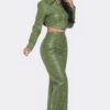 Faux Leather Set with Rhinestone Detail – Olive