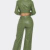 Faux Leather Set with Rhinestone Detail – Olive