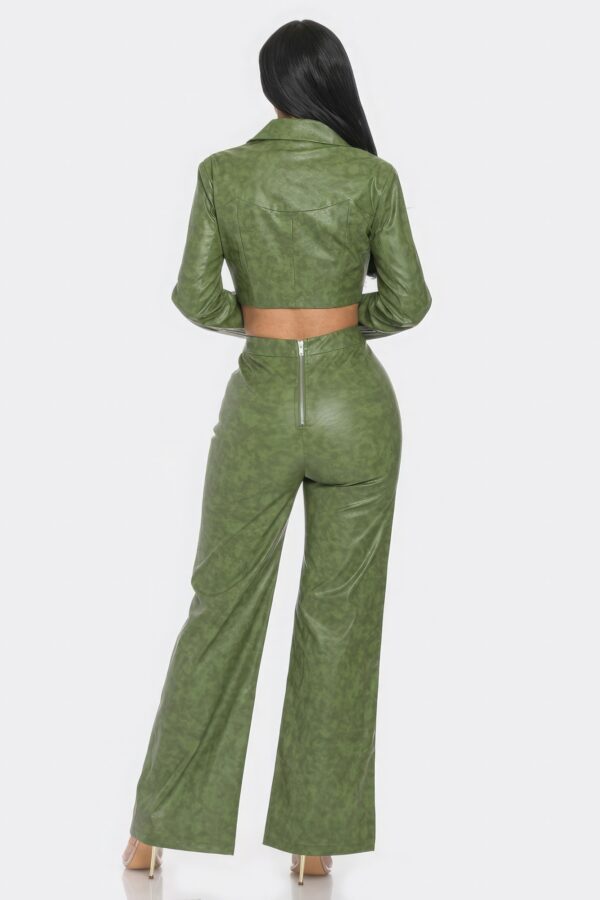 Faux Leather Set with Rhinestone Detail – Olive