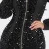 Midi Sequin Zip Dress – Contrast Trim (Black)