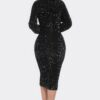 Midi Sequin Zip Dress – Contrast Trim (Black)