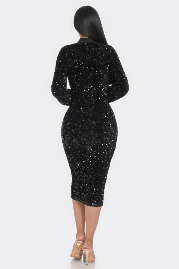 Midi Sequin Zip Dress – Contrast Trim (Black)