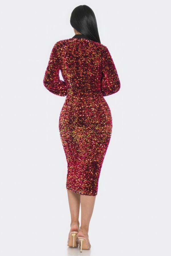Midi Sequin Dress – 2-Way Zip, Contrast Trim