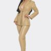 PU Leather Zipper Pant Set – Detachable Blazer, Beige