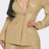 PU Leather Zipper Pant Set – Detachable Blazer, Beige