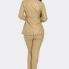 PU Leather Zipper Pant Set – Detachable Blazer, Beige